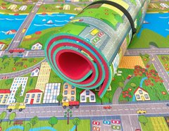Детский теплый развлекательный коврик 1200×1200×11мм, "Парковый Городок" развивающий, игровой коврик для детей