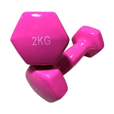 Гантели по 2 кг для фитнеса с виниловым покрытием 2 шт, 1 пара общий вес 4 кг розовый