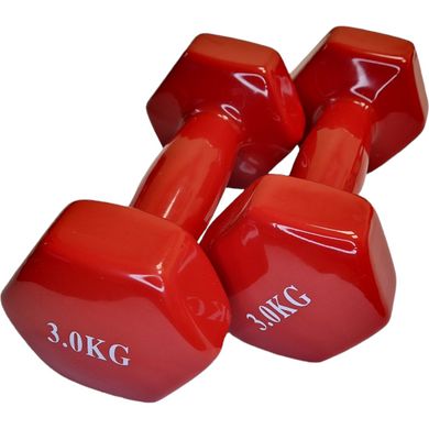 Гантели виниловые, пара по 3 кг, общий вес 6 кг, для фитнеса, красные