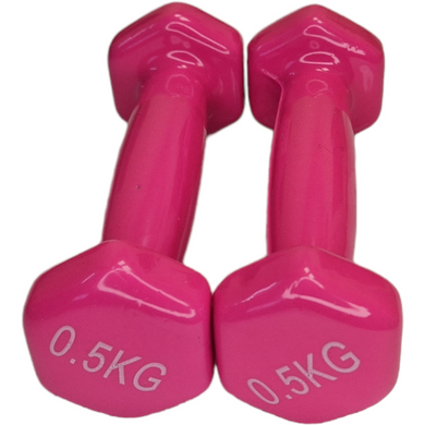 Гантели детские по 0,5 кг для фитнеса с виниловым покрытием 2 шт, 1 пара общий вес 1 кг, розовые