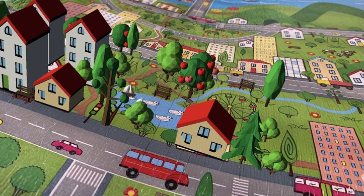 Дитячий 3D-килимок 3500×1200×11 мм «Паркове містечко» теплоізоляційний і розвивальний ігровий килимок., NEWDAY