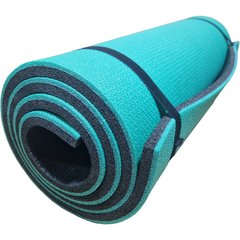 Каремат для йоги та фітнесу 1800х600х16мм, товстий, м'який, двошаровий килимок, бірюзовий/чорний, Туреччина