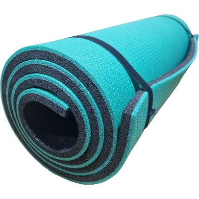 Каремат для йоги та фітнесу 1800х600х16мм, товстий, м'який, двошаровий килимок, бірюзовий/чорний, Туреччина