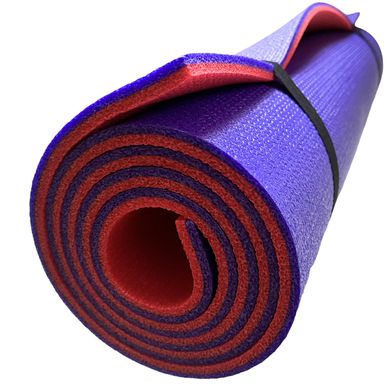 Килимок для йоги та фітнесу 1800×600×10мм, "Фітнес преміум", двошаровий каремат, фіолетовий/червоний, Туреччина