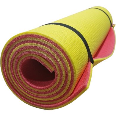 Каремат для йоги та фітнесу 1800×600×10мм, "Фітнес преміум", двошаровий, жовтий/червоний килимок, Туреччина