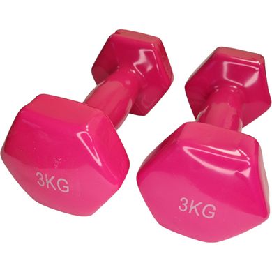 Гантели виниловые, пара по 3 кг, общий вес 6 кг, для фитнеса, розовые