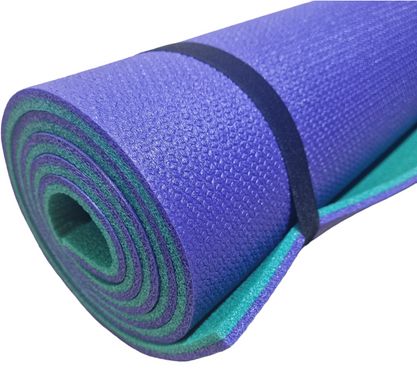 Коврик каремат для йоги и фитнеса 1800×600×10мм, "Фитнес премиум", двухслойный, фиолетовый/зеленый, Турция