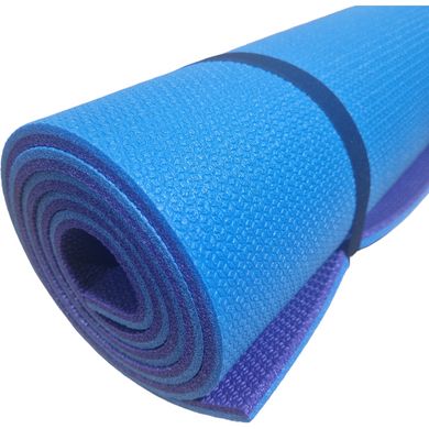 Коврик для йоги и фитнеса 1800×600×10мм, "Фитнес премиум", двухслойный каремат, голубой/фиолетовый, Турция