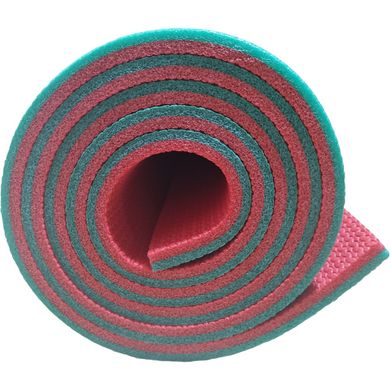 Коврик для йоги и фитнеса 1800×600×10мм, "Фитнес премиум", двухслойный каремат, бирюзовый/красный, Турция