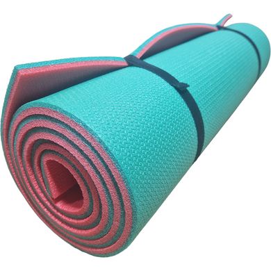 Коврик для йоги и фитнеса 1800×600×10мм, "Фитнес премиум", двухслойный каремат, бирюзовый/красный, Турция