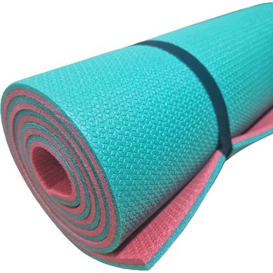 Килимок для йоги та фітнесу 1800×600×10мм, "Фітнес преміум", двошаровий каремат, бірюзовий/червоний, Туреччина