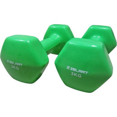 Гантелі для фітнесу вінілові Zelart, 2&times;3 кг, (загальна вага 6 кг) салатний, TA-2777-3
