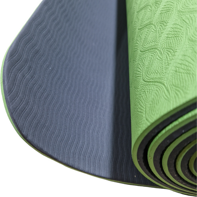 Килимок для йоги 1830×610×6 мм, двошаровий, темно-зелений/чорний