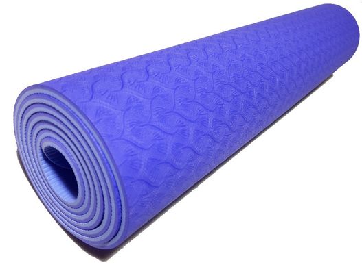 Килимок для йоги 1830×610×6мм, двошаровий, блакитний/бузковий, NEWDAY