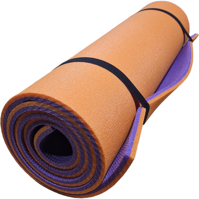 Каремат для йоги и фитнеса 1800х600х12мм, Карпаты, двухслойный, оранжевый/фиолетовый