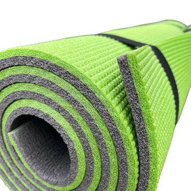 Каремат для йоги и фитнеса 1800х600х12мм, двухслойный коврик «Карпаты», лайм/серый