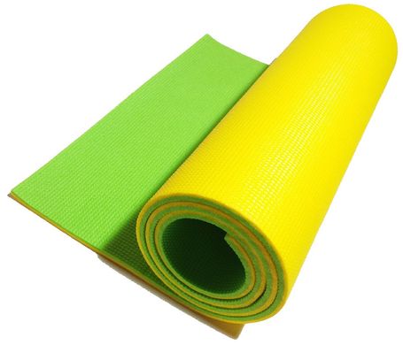 Каремат для йоги 1800×600×10мм, "Фітнес", двошаровий, зелений/жовтий