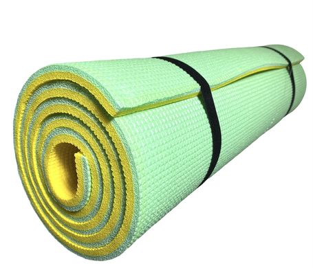 Каремат для йоги 1800×600×10мм, "Фитнес", двухслойный, зеленый/желтый