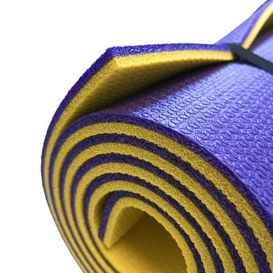 Каремат для йоги и фитнеса 1800х600х10мм, "Фитнес", двухслойный, фиолетовый/желтый, Турция