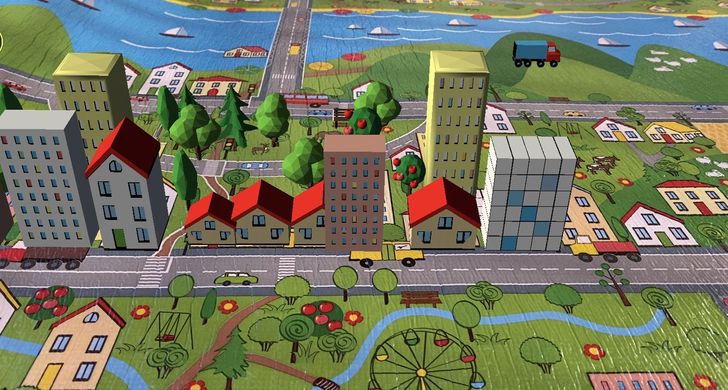 Детский коврик 3000×1200×8мм, «Парковый городок», теплоизоляционный, развивающий, игровой коврик.