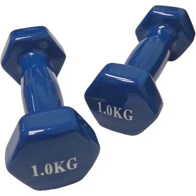 Гантели по 1кг для фитнеса с виниловым покрытием 2шт, 1пара общий вес 2кг, синие, BS