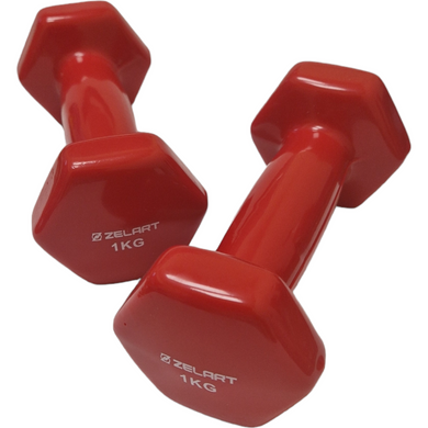 Гантели по 1кг для фитнеса с виниловым покрытием 2шт, 1пара общий вес 2кг, красные, TA-2777