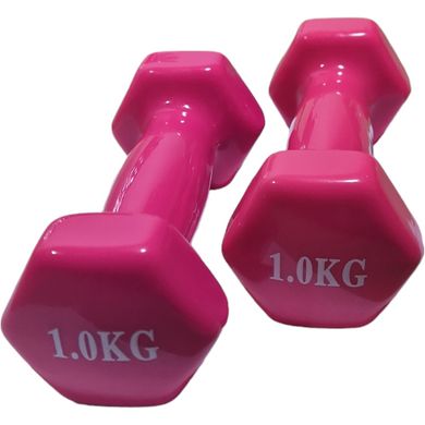 Гантели виниловые, пара по 1 кг, общий вес 2 кг, для фитнеса, розовые гантельки с виниловым покрытием, BS