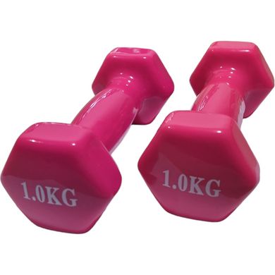 Гантели виниловые, пара по 1 кг, общий вес 2 кг, для фитнеса, розовые гантельки с виниловым покрытием, BS