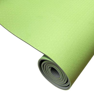 Якісний килимок для йоги та фітнесу нековзний 1830×610×6мм, tpe-tc, салатовий/сірий