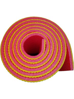 Коврик каремат для йоги и фитнеса 1800×600×8мм, двухслойный, розовый/желтый