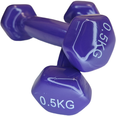 Гантели по 0,5кг для фитнеса с виниловым покрытием 2шт, 1пара общий вес 1кг, фиолетовые
