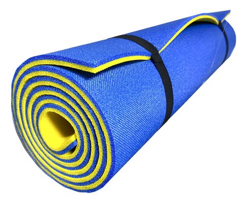 Уцінка - 2 сорт, каремат 1800х600х8мм туристичний килимок у похід двошаровий, синій/жовтий