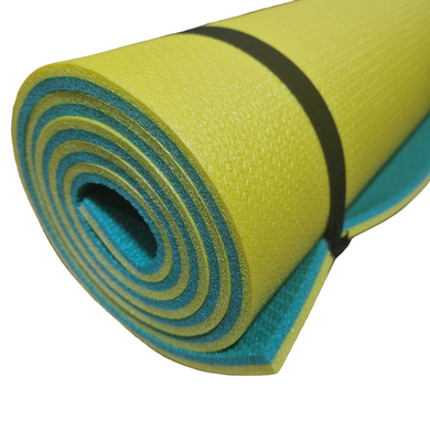 Килимок для йоги та фітнесу 1800×600×10мм, “Fitness premium”, двошаровий, Туреччина, колір - жовтий/бірюзовий