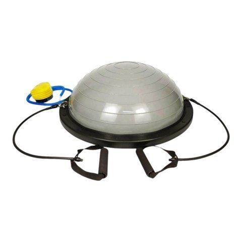 Балансувальна платформа BOSU 60 см сіра, півсфера для фітнесу з еспандерами EF-2324